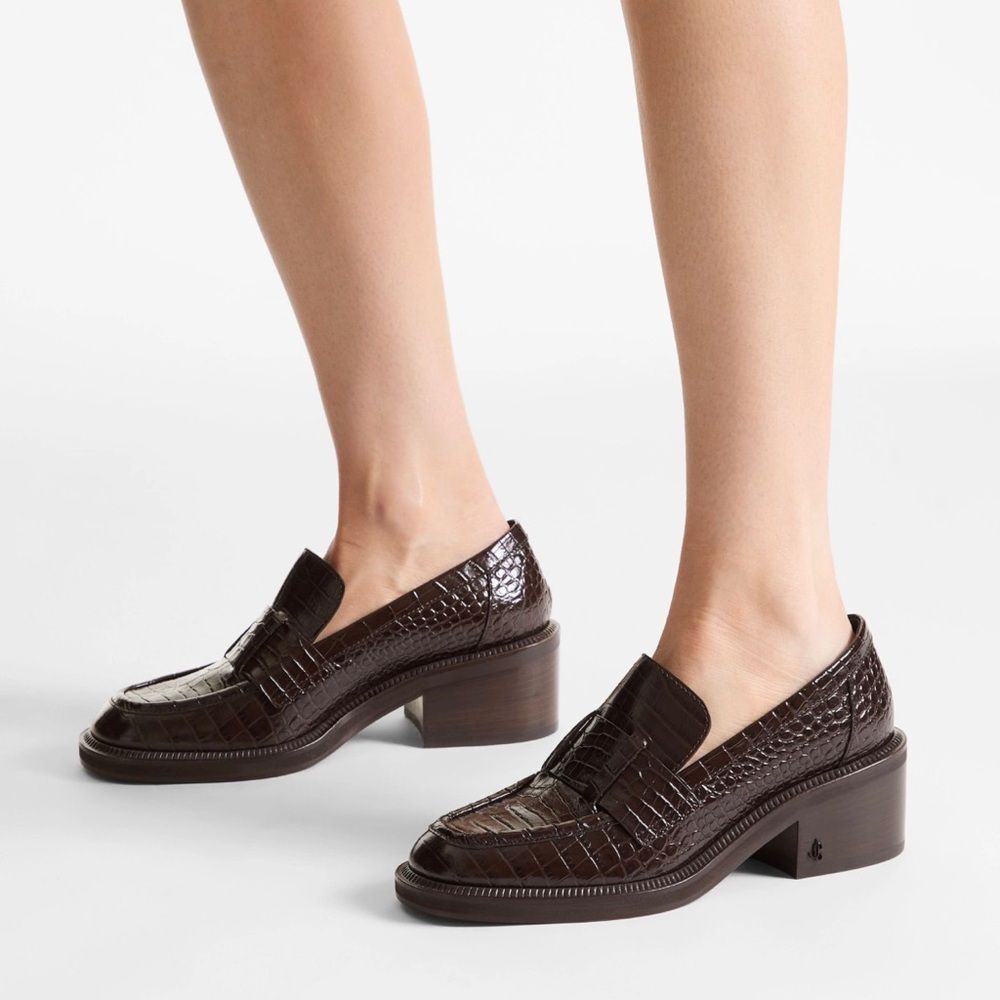 Jimmy Choo Tylor 60MM Embossed Leather Loafers size 37.5